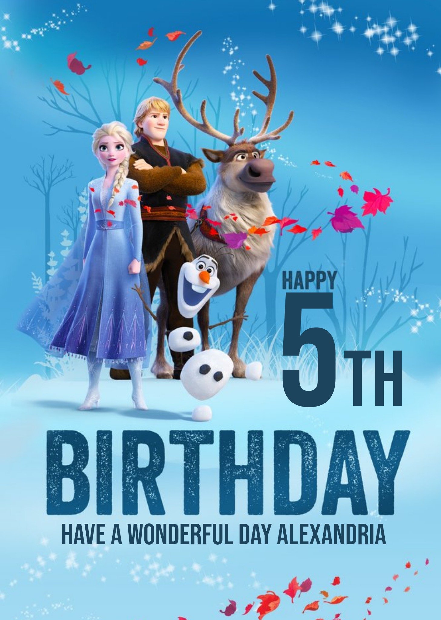 Disney Frozen 2 Elsa Anna Krist Sven Olaf 5th Birthday Card