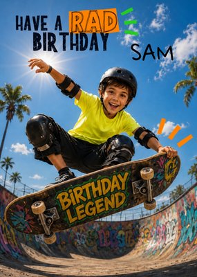 Have A Rad Birthday Boy Skateboarder Face Swap Card