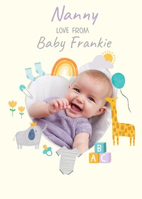 Cute Illustrated Heart Photo Frame Customisable New Baby Card