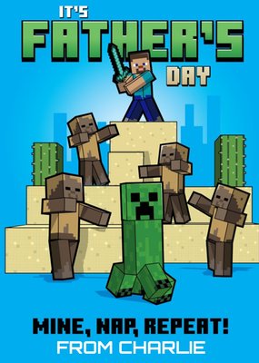 Minecraft Funny Mine Nap Repeat Father's Day Card