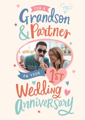 Grandson & Partner Photo Upload 1st Anniversary Card
