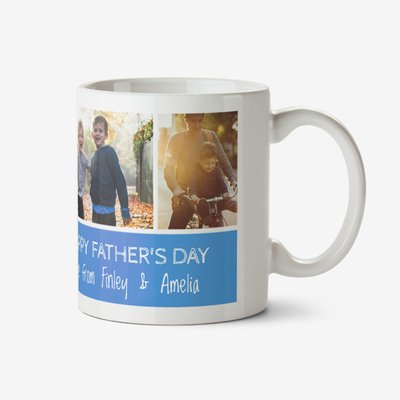 Father's Day Grid Blue Photo Upload Mug