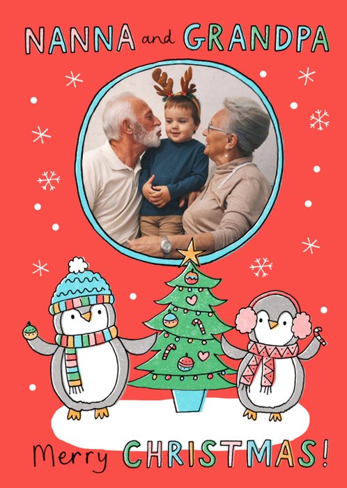 Nanna And Grandpa Cute Penguin Illustration Photo Upload Christmas Card