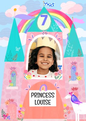 Sweet Katt Jones Illustrated Princess Castle And Unicorn Photo Upload Birthday Card