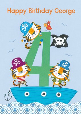 Lion Pirates Happy 4Th Birthday Card