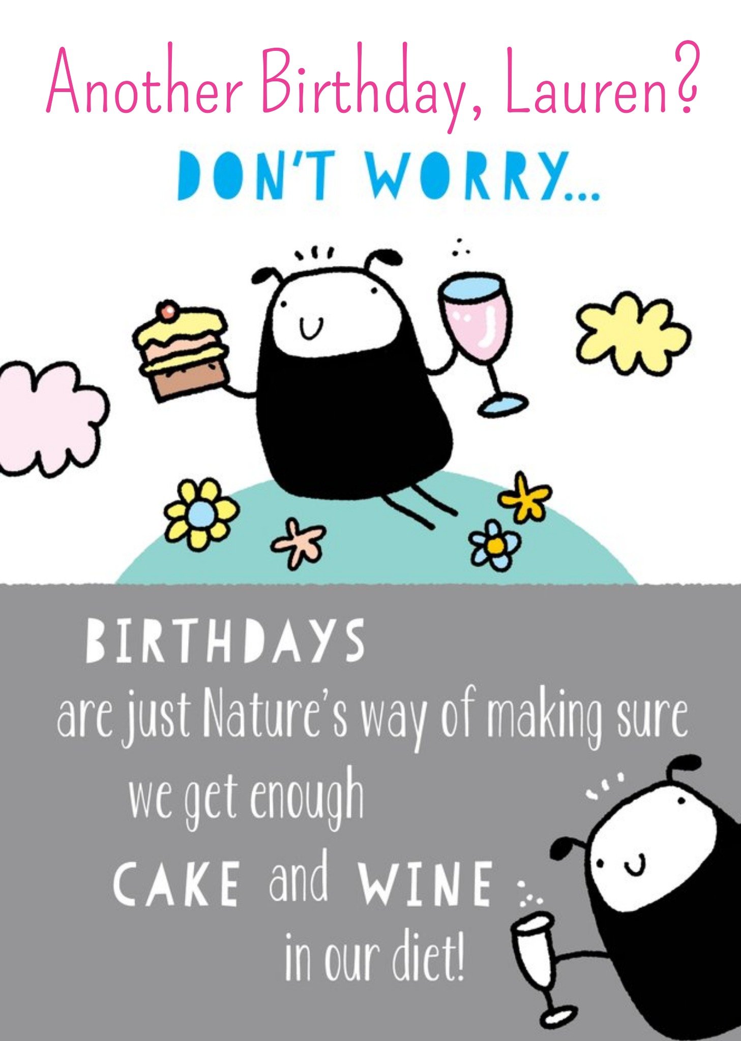 Moonpig Fun Illustrative Cake And Wine Birthday Card