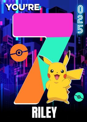 Pokemon Pikachu You Are 7 Age Birthday Card