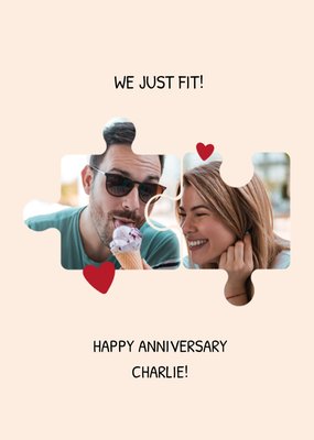 We Just Fit! Photo Upload Happy Anniversary Card