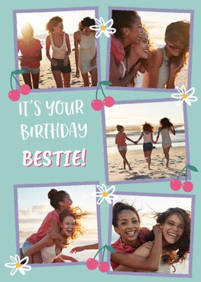 Folk Flowers Photo Upload It's Your Birthday Bestie! Card