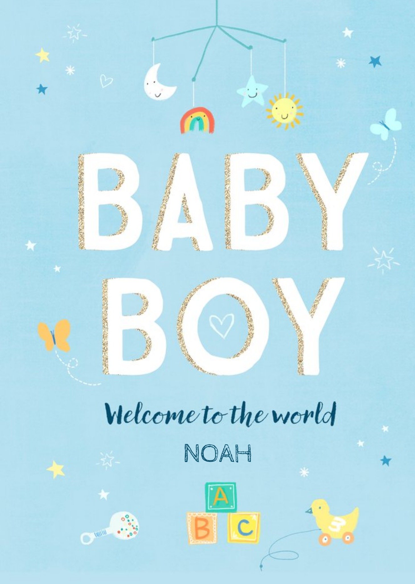 Moonpig Typographic Illustrated Welcome To The World New Baby Boy Card