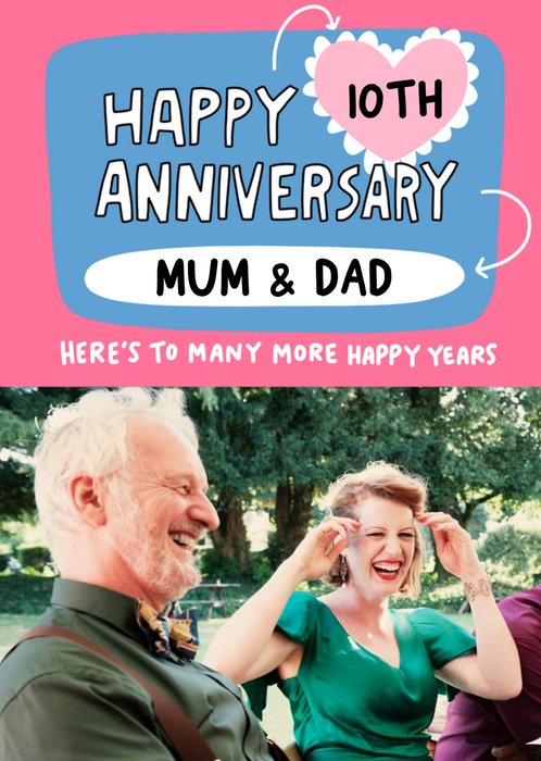 Angela Chick Bright Colourful Happy 10th Anniversary Mum & Dad, Photo Upload Card