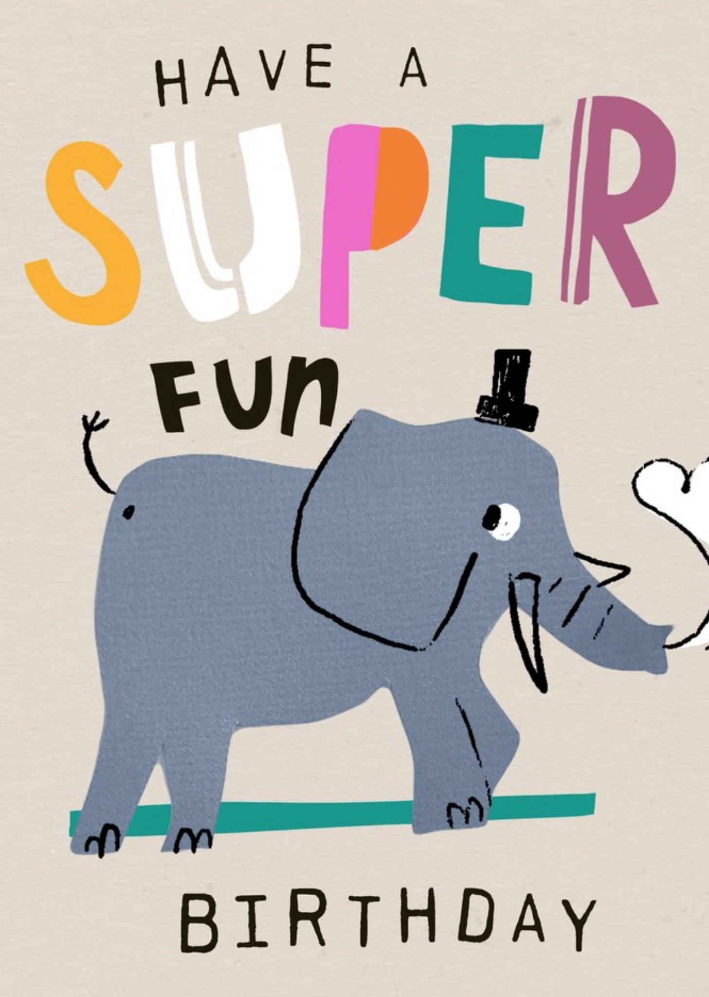 Moonpig Cat & Clo Bright, Fun, Typographic Illustration Of An Elephant Birthday Card