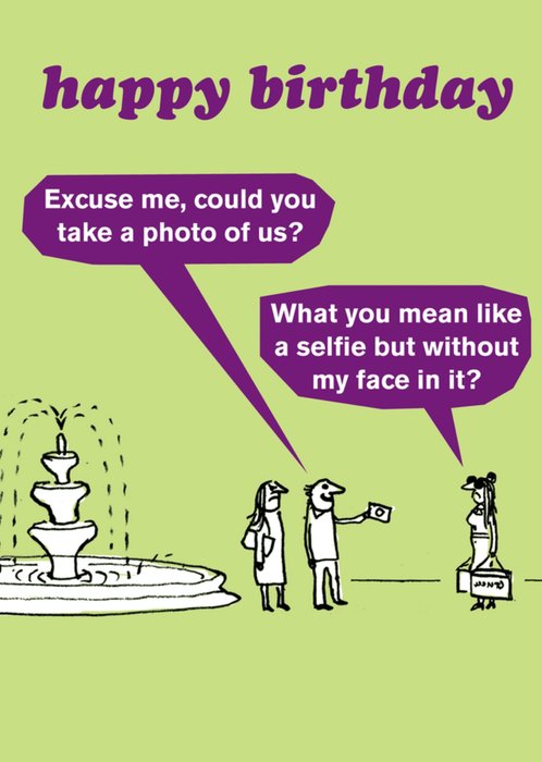 Modern Toss Funny Cartoon Selfie Birthday Card