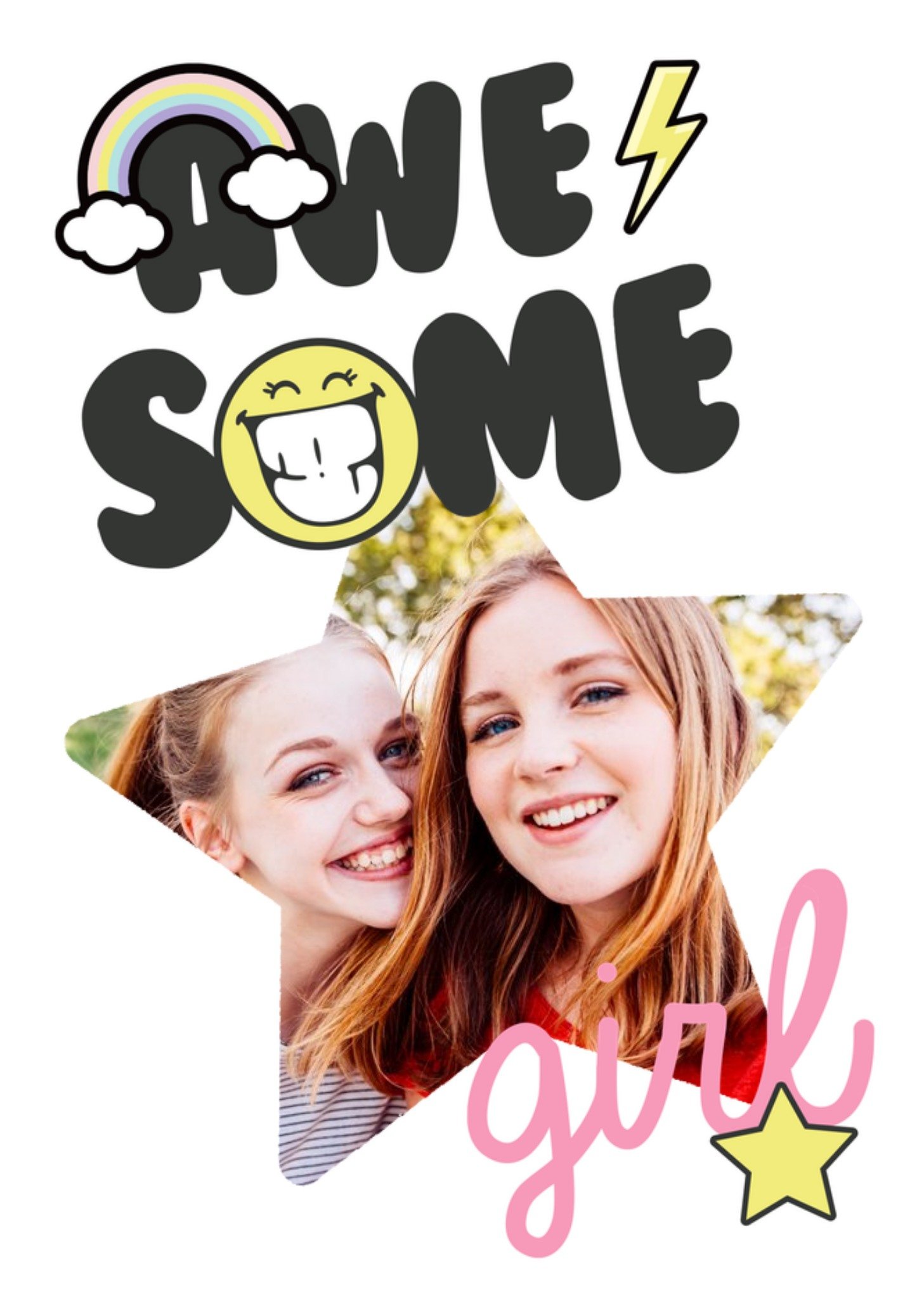 Moonpig Smiley World - Awesome Girl Photo Upload Card - Birthday Card