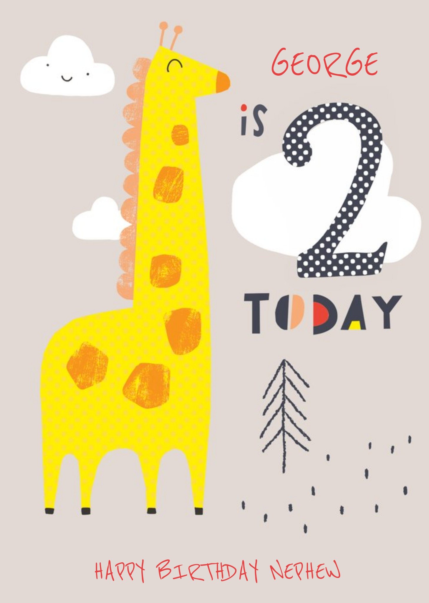 Moonpig Happy Birthday Card - Giraffe - 2 Today