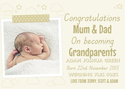 Clouds And Stars Photo Upload Congratulations On Becoming Grandparents Card