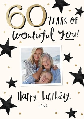 Photo Upload Illustrated Stars 60th Birthday Card  