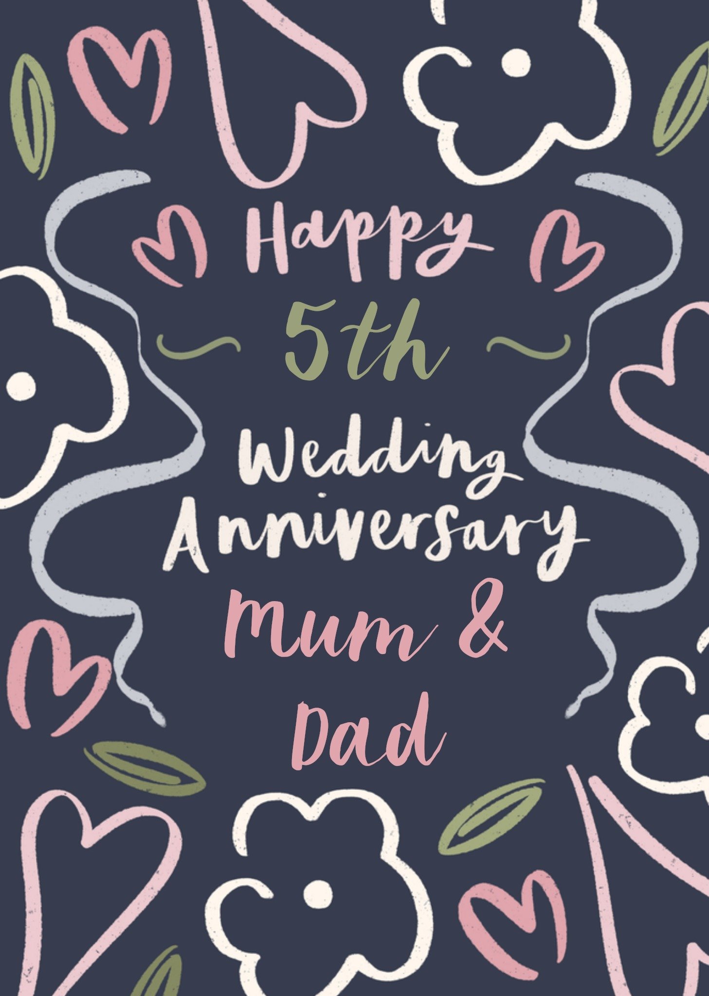 Moonpig Heart & Floral Pattern 5 Year Anniversary Card For Mum & Dad