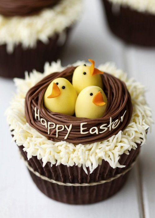 Spring Chicks Cupcake Personalised Happy Easter Card