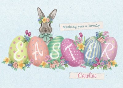 Easter Card - Wishing you a lovely Easte - Easter Eggs - bunny rabbit