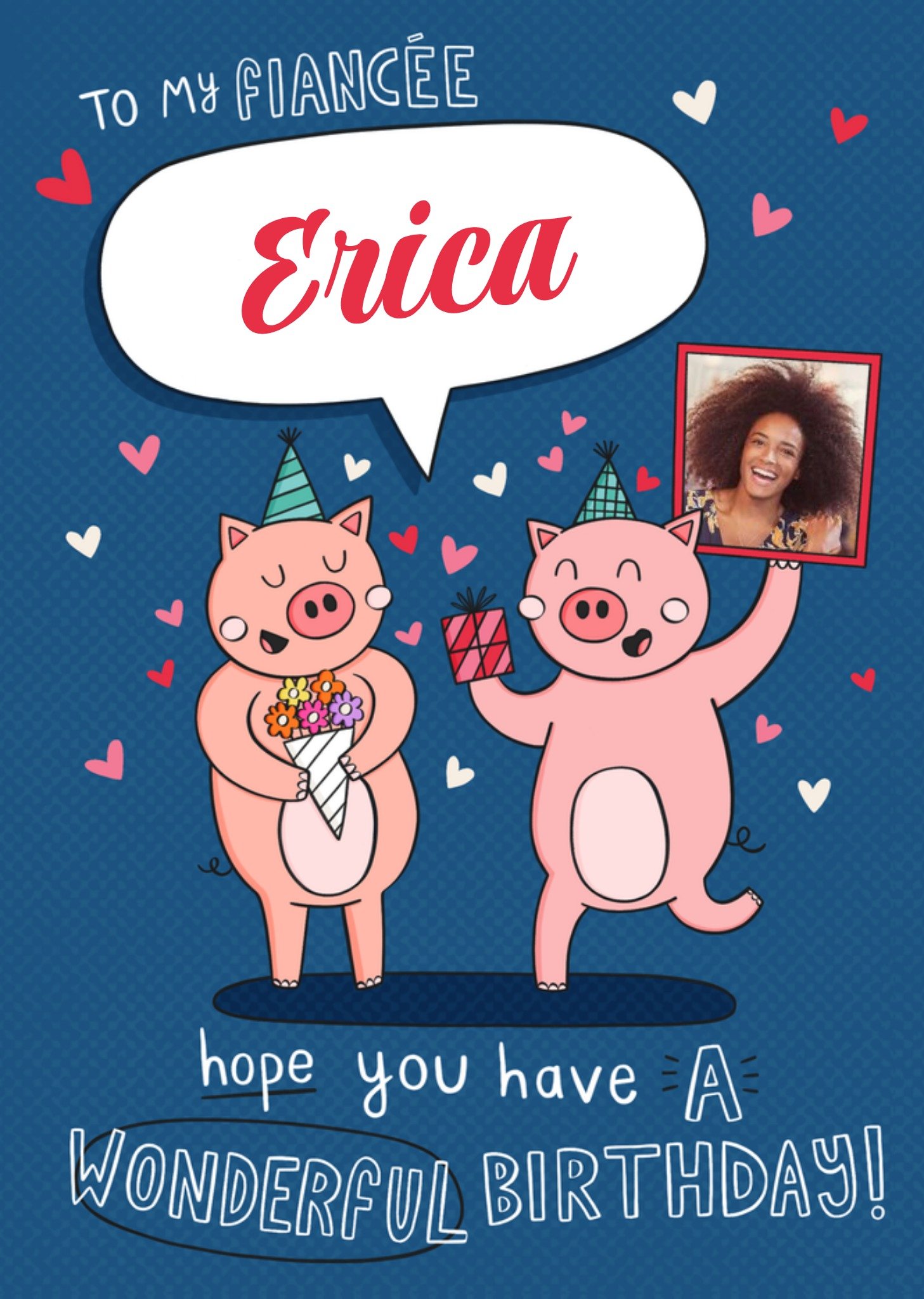 Moonpig Fun Illustration Of A Pig Gifting Presents To The Other FiancÃ©e's Photo Upload Bi