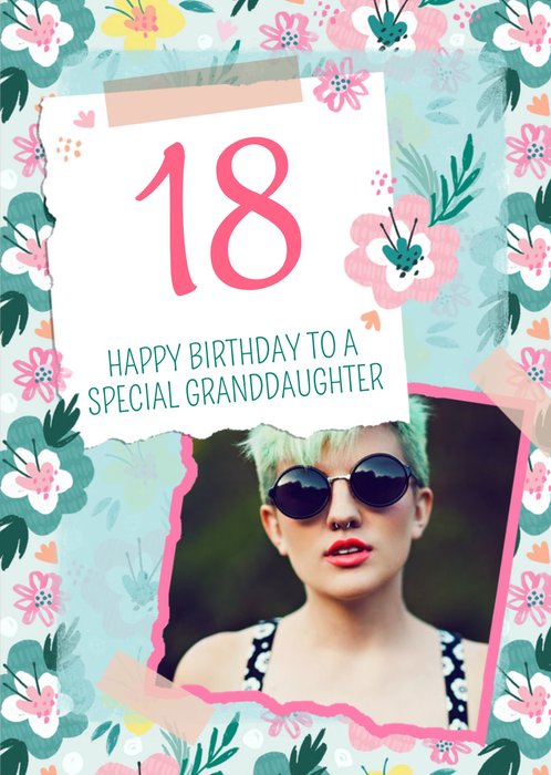 Modern Illustrated Photo upload 18th Birthday Special Granddaughter Card