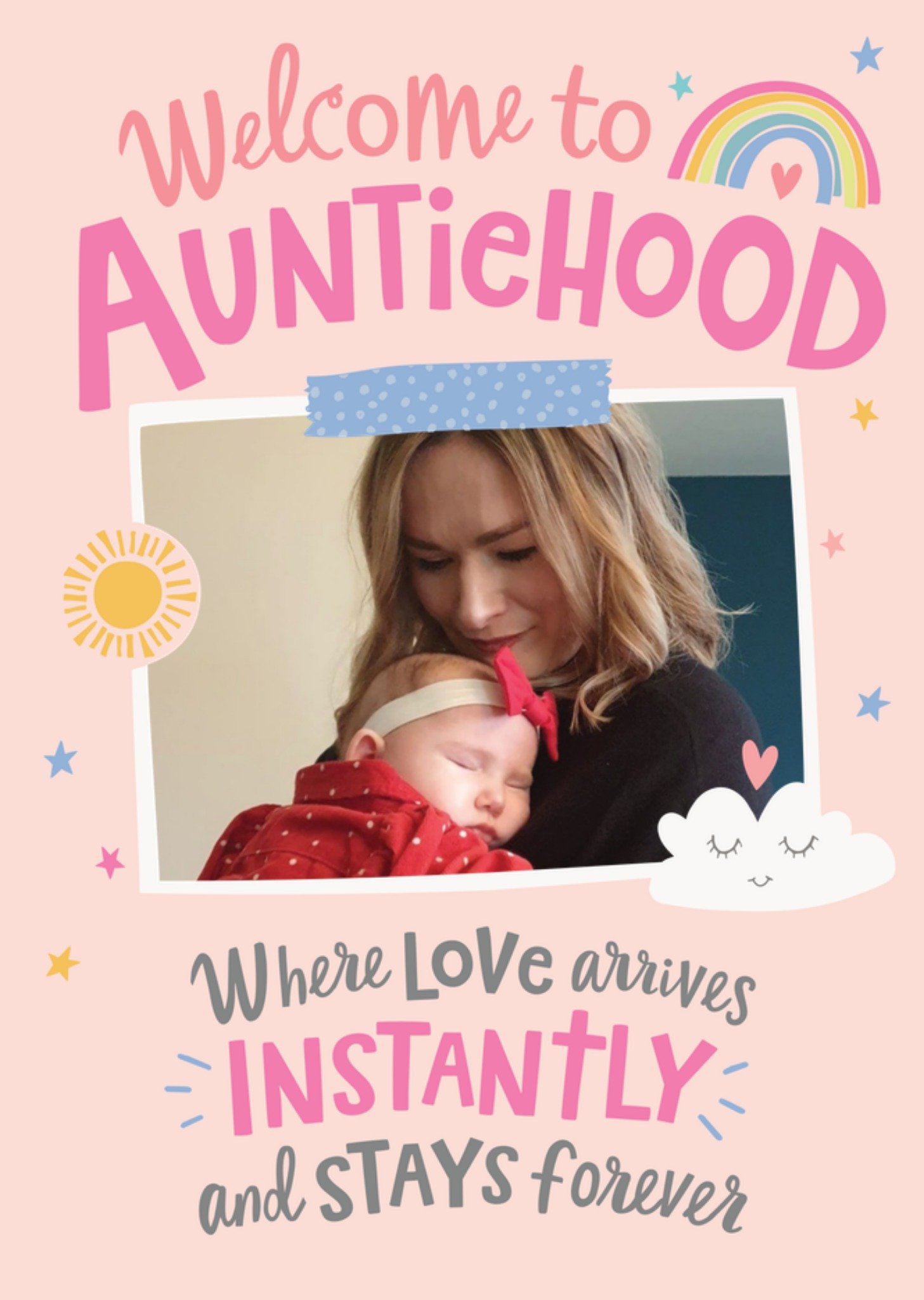 Dotty Black Welcome To Auntiehood Photo Upload New Baby Card