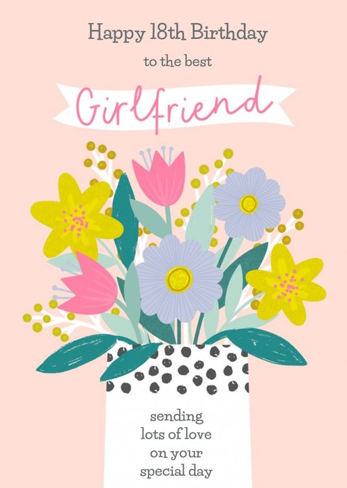 Illustrated Floral Flower Vase Girlfriend 18th Birthday Card