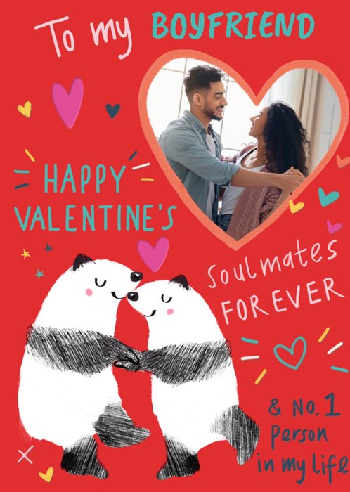 Sweet Soulmates Forever Illustrated Loving Panda Couple Dancing Photo Upload Valentine's Day Card