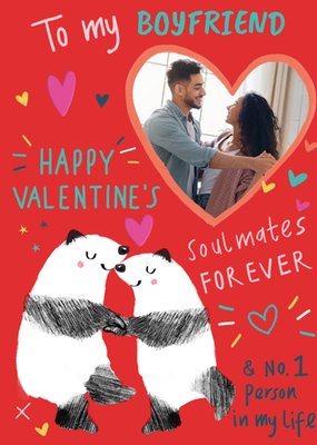 Sweet Soulmates Forever Illustrated Loving Panda Couple Dancing Photo Upload Valentine's Day Card