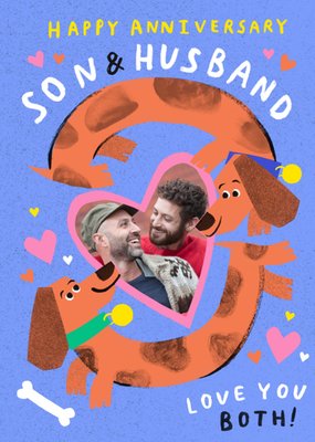 Son & Husband Love You Both Dachshund Illustrated Anniversary Card