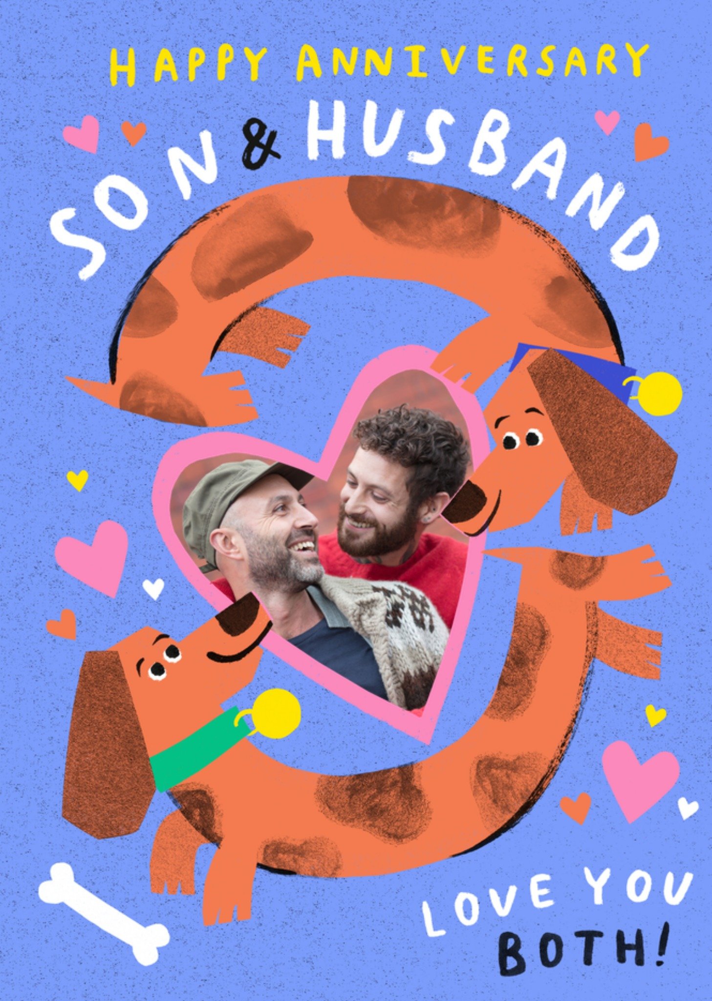 Moonpig Son & Husband Love You Both Dachshund Illustrated Anniversary Card