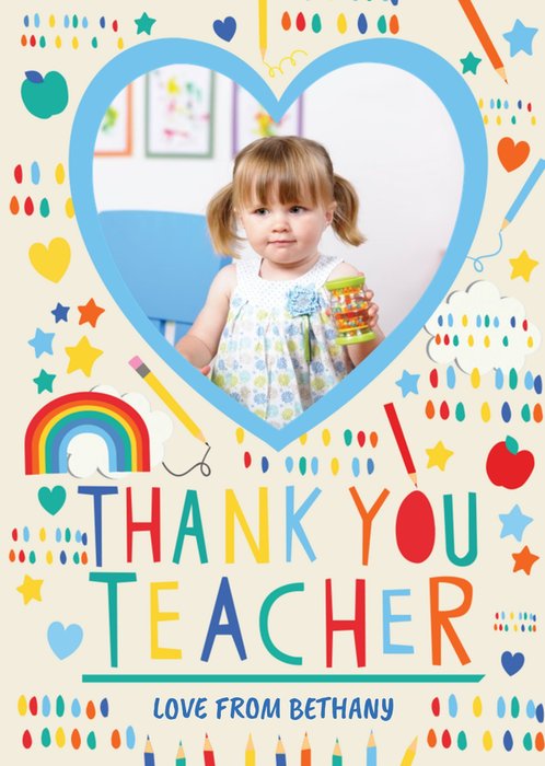 Rainbow Objects Personalised Photo Upload Thank You Teacher Card