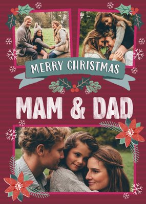 Folk Flowers Photo Upload Christmas Card Merry Christmas Mam And Dad