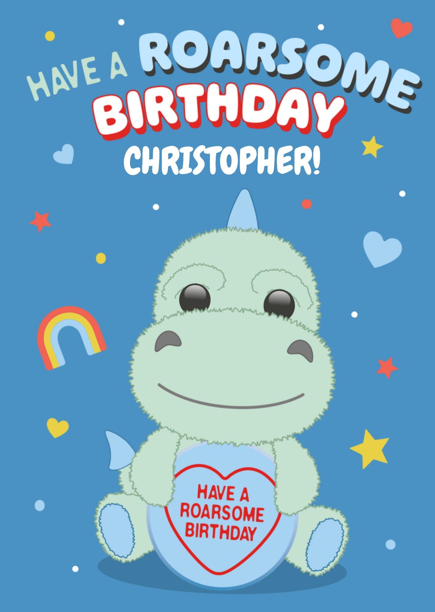 Love Hearts Have A Roarsome Birthday Illustrated Dinosaur Card