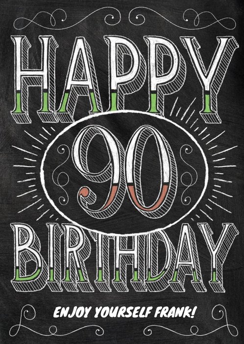Chalkboard Letters Personalised Happy 90th Birthday Card