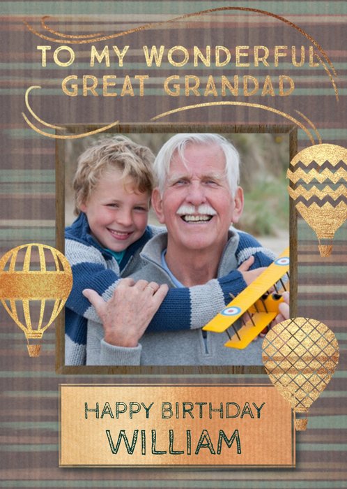 Photo Upload To My Wonderful Great Grandad Hot Air Balloons Birthday Card 