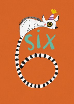 Cute Six Lemur Tail Illustrated Birthday Card