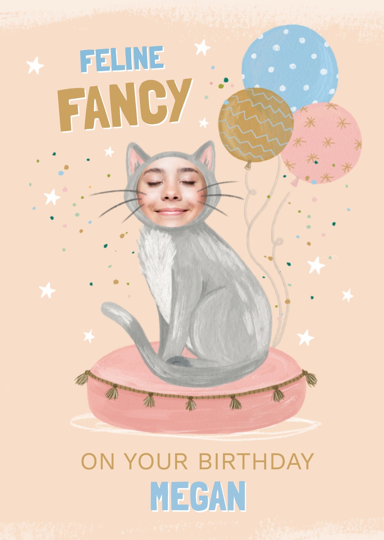 Moonpig Feline Fancy Face Photo Upload Birthday Card