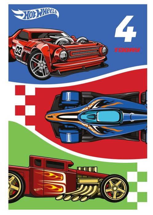 Hot Wheels Cars Age 4 Today Birthday Card