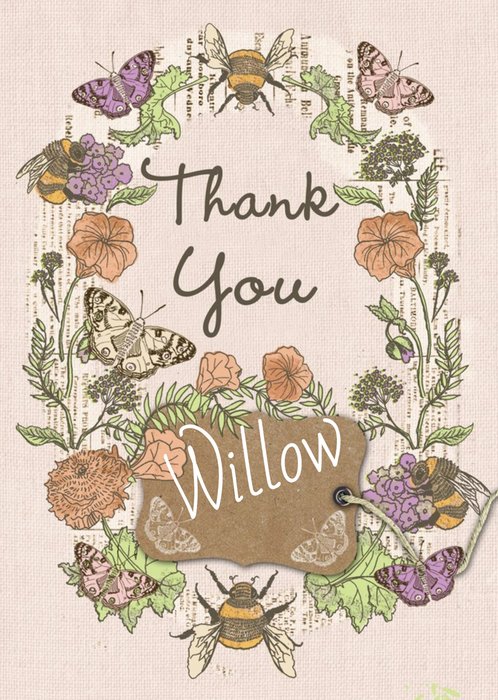 Garden Flowers And Butterflies Personalised Thank You Card