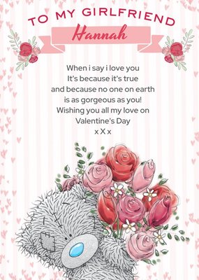 Tatty Teddy With Roses And Kind Words Personalised Valentine's Day Card For Girlfriend