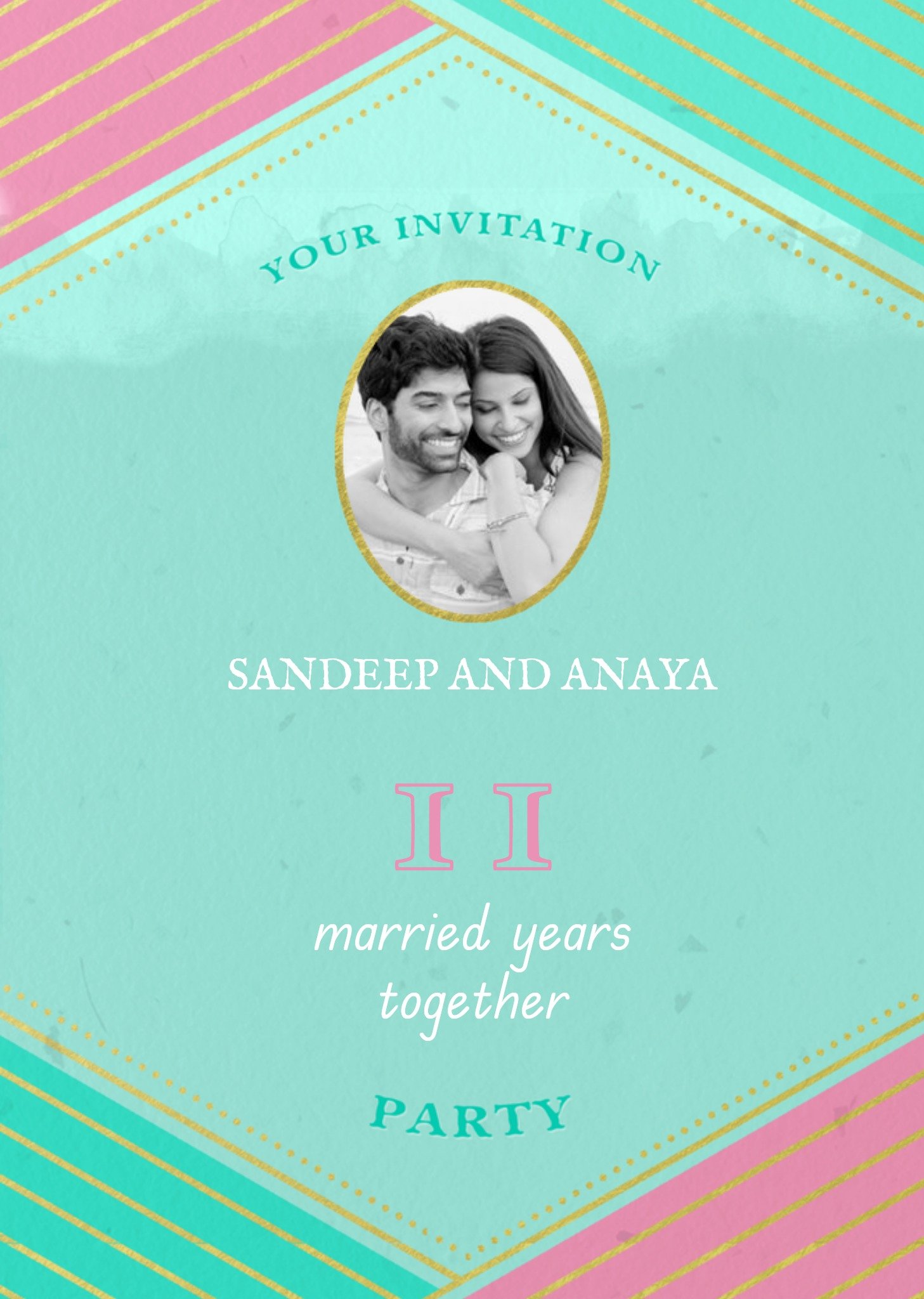 Moonpig Pastel Stripes Personalised 11Th Anniversary Party Invitation