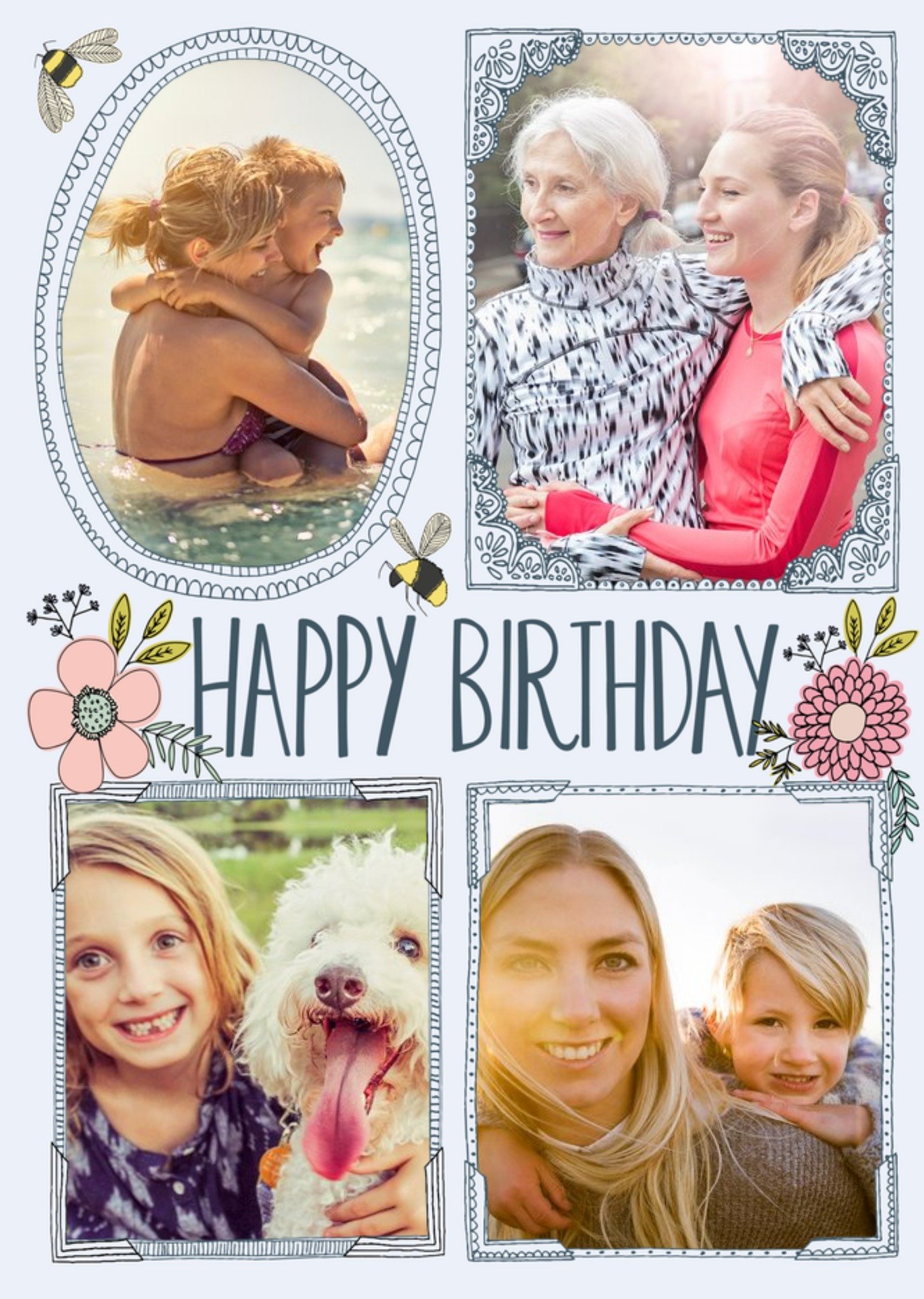 Moonpig Flowers And Bumblebees Happy Birthday Multi-Photo Card
