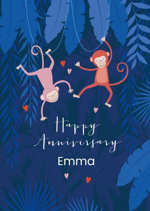  Cute Illustrative Monkey Anniversary Card