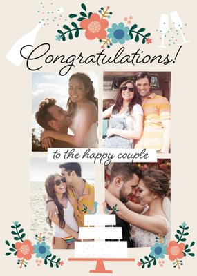 Typographic Floral Design Congratulations To The Happy Couple Wedding Photo Upload Card