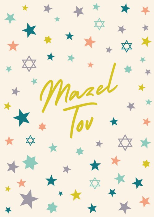 Bold And Colourful Stars And Star Of David Symbols Mazel Tov Bar Mitzvah Card