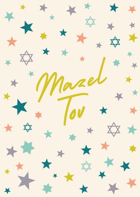 Bold And Colourful Stars And Star Of David Symbols Mazel Tov Bar Mitzvah Card