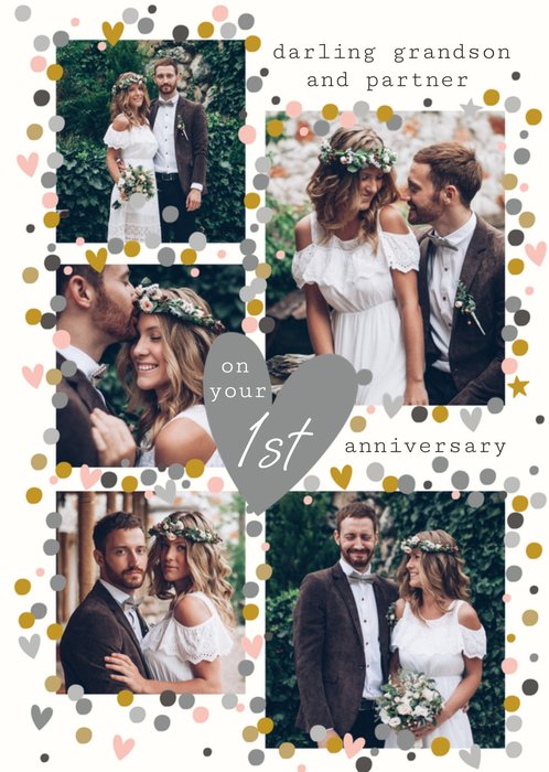 Darling Grandson And Partner 1st Anniversary Photo Upload Card
