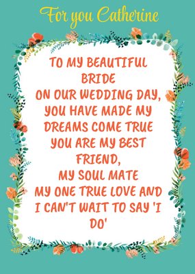 Wedding Card - Wife - Beautiful Bride - Wedding Note - Floral